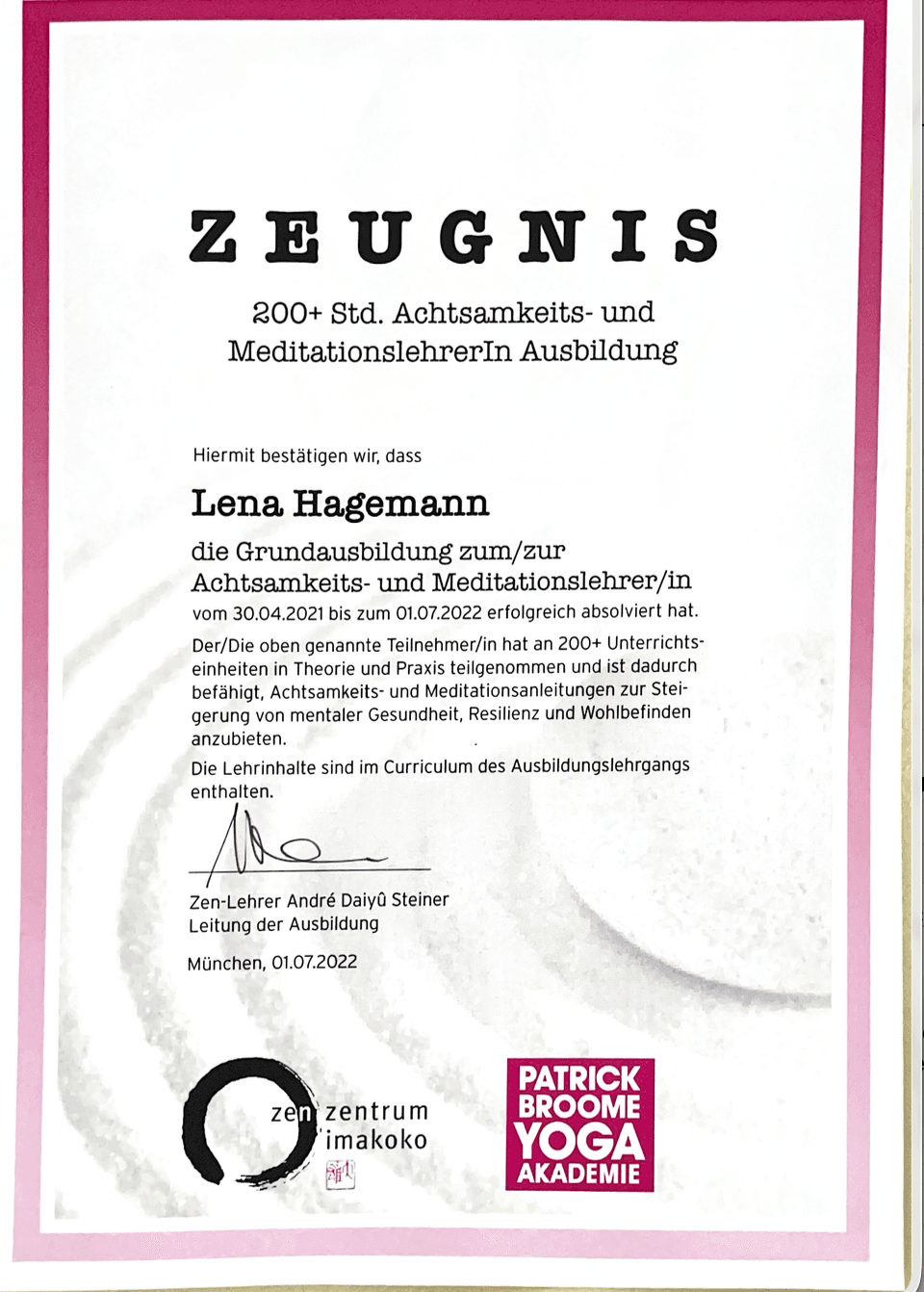 Lenas Zeugnis für Achtsamkeit und Meditation
